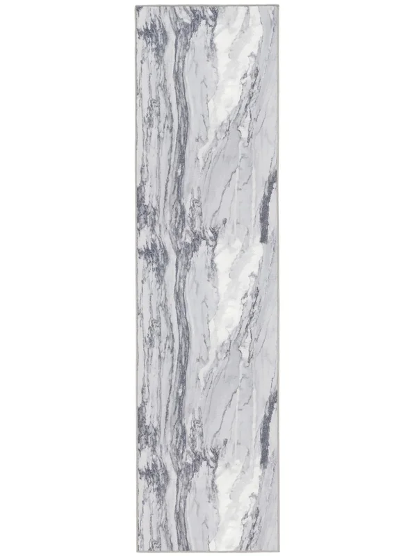 Abstract Washable Small Marble Stone Rug - Grey 80X300 Cotton, Modern Style