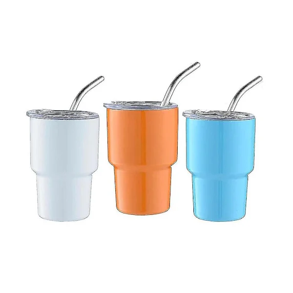 3-pak Mini Tumbler Shotglas med Sugerør & Låg, Mini Tumbler Kopper, Dobbeltvæggede Tumbler Shotglas, 2oz