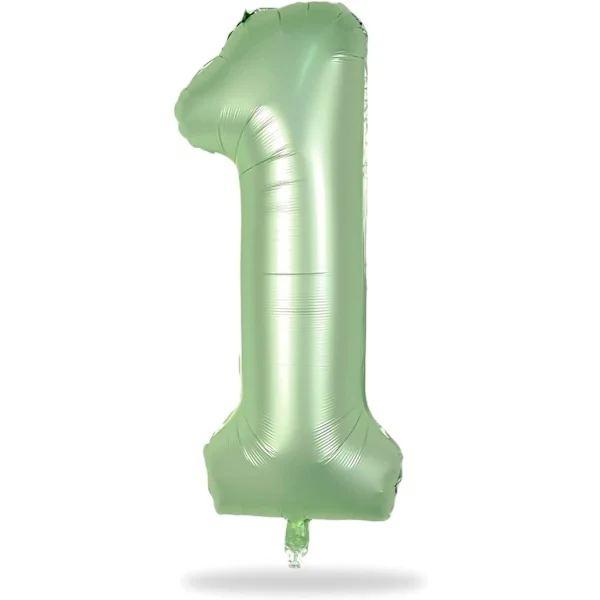 40-tommer salviegrøn nummer 1 folieballon, stor selvforseglende helium Mylar nummerballon til 1-års fødselsdag, jubilæum, babyshower