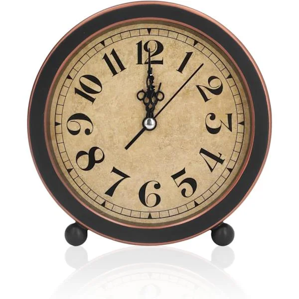 Klassisk Retro Bordklokke Vintage 12.7cm Analog Stille Liten Nattbordsklokke Batteridrevet Ikke-Tikkende Analog Liten Bordklokke