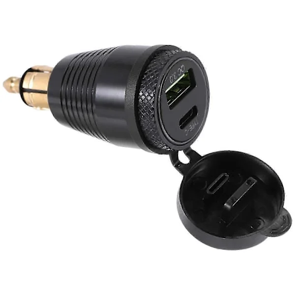 Motorcykel DIN-kontakt Vattentät Laddare till QC3.0 USB-laddare & Typ C 30W Strömförsörjningsadapter