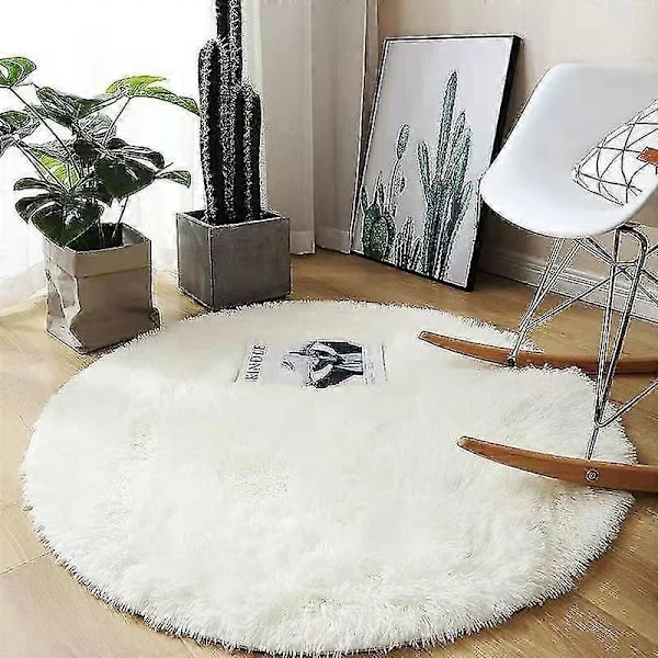 Myk rund matte, fluffy hvite tepper for stue, myk hjemmeinnredning soverom-WELLNGS Wh