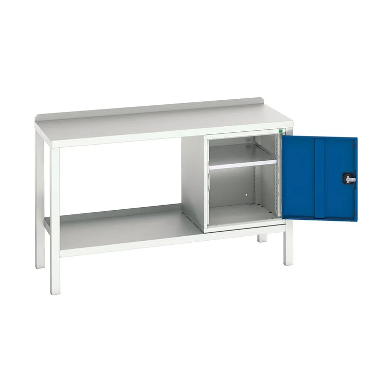 Steel workbench with cupboard BOTT , 300 kg load, 1500x600x910 mm, steel
