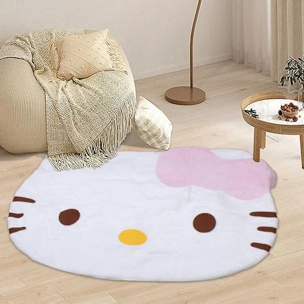 Sarjakuvamatto, Söpö Kawaii Koristeellinen Pyöreä Makuuhuoneen Matto, Superpehmeä Hello Kitty Matto Tyttöjen Makuuhuoneen Sisustukseen (FMY)