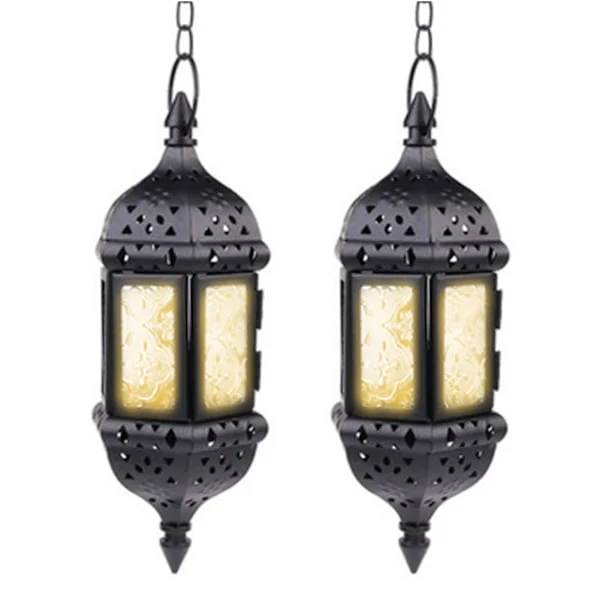 Hängande Ljuslykta Tealights Marockanska Lyktor 2 Delar Metall Vintage för Ljus, Trädgårdslyktor för Juldekorationer Ramadan Halloween