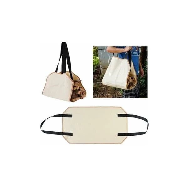 LMLY Vedvogn Bag Vokset Lerret Vedpose Peis Tilbehør Beige