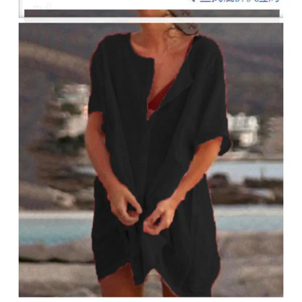 Dame Oversize Bomulds T-shirt Strandkjole, Bikini Cover Up Med Rund Halsudskæring, Knaplukning
