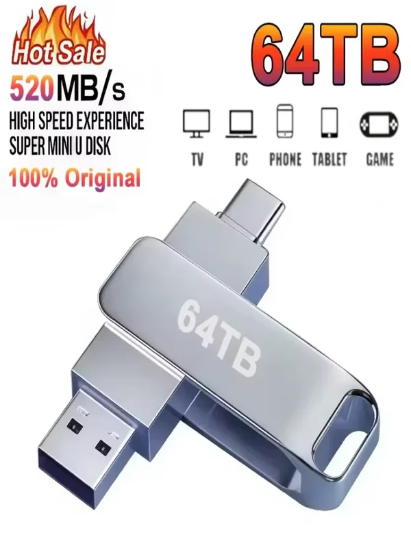 AliExpress - 64TB USB 3.2 Flash-Laufwerke U-Disk 2TB Hochgeschwindigkeits-Metall-Pendrive Wasserdichter Typ-C USB-Stick 8TB 2TB 1TB 2026