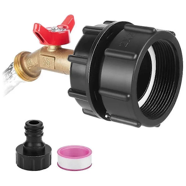IBC Tank Adapter, 2.36 tums fin gängadapter för 275-330 gallon IBC Tote Tank, Tote-koppling med mässingsslang kranventil