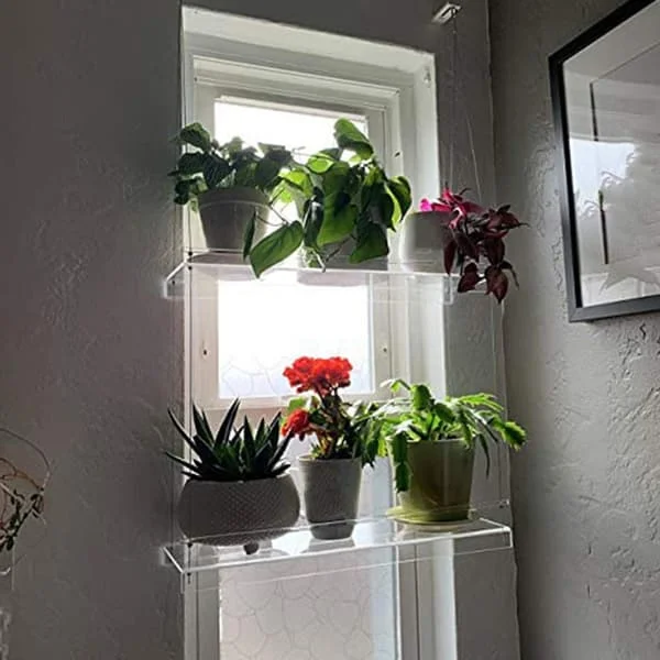 Premium transparenta akrylfönsterhyllor 2/3 lager genomskinlig hängande flytande vägg hylla blomkruka stativ planteringsställ inomhus utomhus 