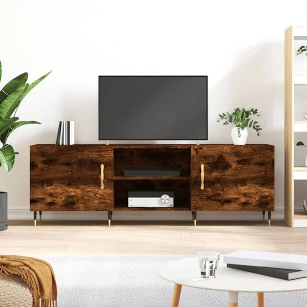 Tv-bänk rökfärgad ek 150x30x50 cm konstruerat trä