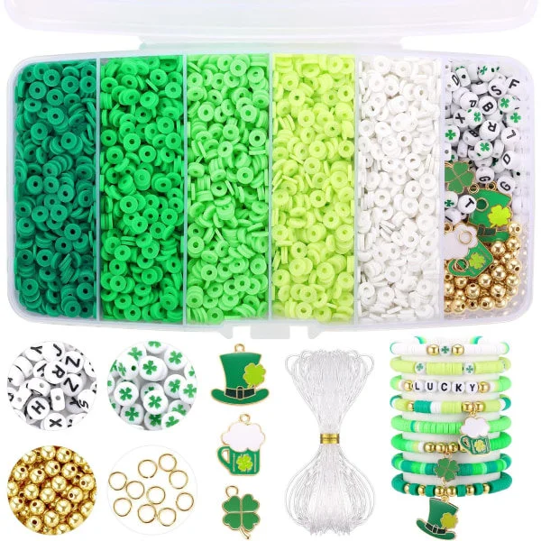 Lera Perler til Armbåndsfremstilling, Perler Polymerler Perler, Flade Runde Skive Lera Perler til Smykkefremstilling (6mm) Grøn