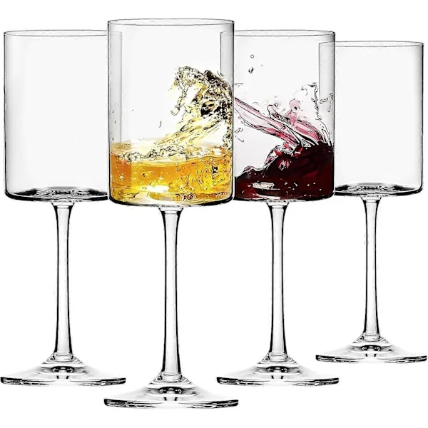 SBSG 14oz Wine Glass, Set of 4, Square Wine Glasses for White Wine, Crystal Modern Glasses with F