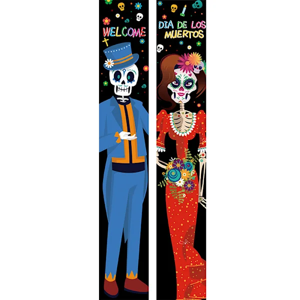 Dag av de döda festdekoration par spøgelse par skelet brud dør gardin Halloween atmosfære layout flag