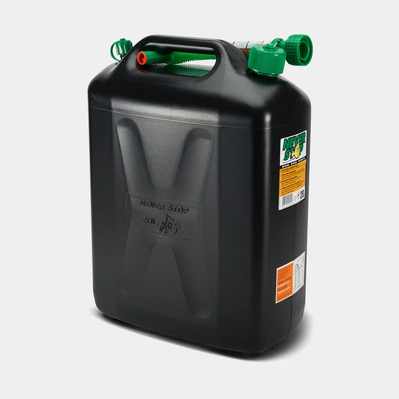 Tanica per gasolio / tanica di carburante Never Stop, 20 litri, con beccuccio versatore AutoStop & sfiato, polietilene ad alta densità (HDPE), nera