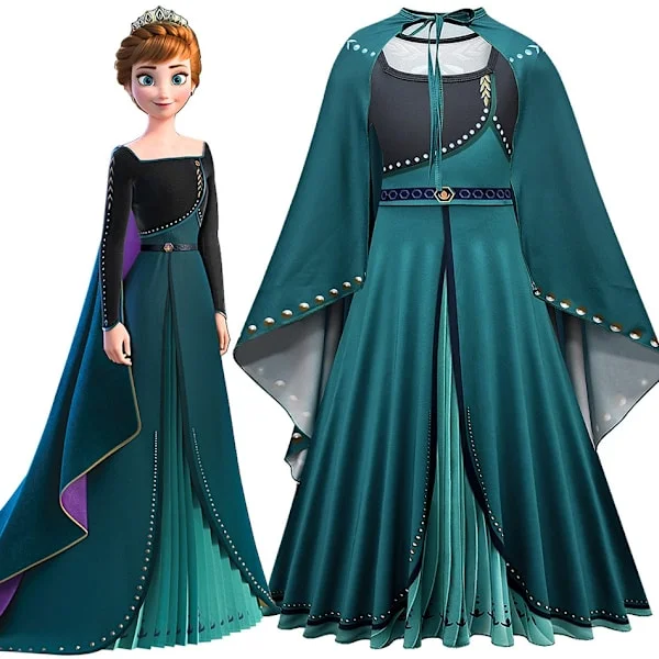 Frost 2" Elsa-kostym för flickor, barn, Halloween, rollspel, snödrottningen Anna, prinsessfestklänning, Anna-klänning, D-WELLNGS Anna Dress D