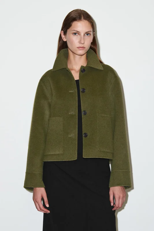 COS Boxy Double-Faced Wool Short Jacket in Green - Women