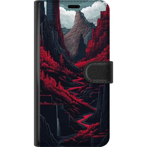 Kompatibelt Lommeboketui til Xiaomi Redmi Note 13 Dramatiskt naturmotiv med mørke klipper og glødende rød elvedal i fantasyfølelse