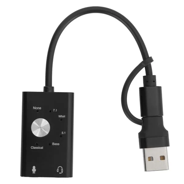 TypeC till Ljud Ljudkort 7.1 Kanal Laptop Extern 2 i 1 Ljudkort USB Ljudadapter