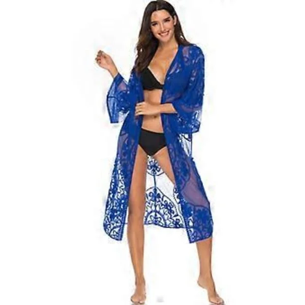 Bikini Cardigan för Dam Lång Strandöverdel Bikini Strandcardigan Spets Vit Strandöverdel (flera valmöjligheter) (blå)