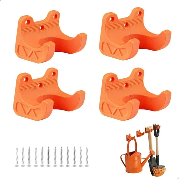 Garage Wall Hooks, 4-Piece Wall Mounted Tool Holder, Garage Organization with Screws, Sturdy Storage for Garden Tools, Broom Hook for Workshop