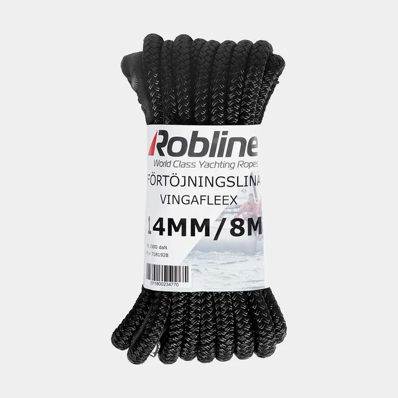 Landvasten met gesplitste lus Robline Vingafleex, 16-gevlochten polyester, extra elastisch, Ø14 mm, 8 meter, zwart