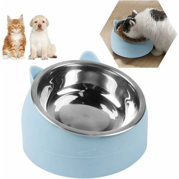 Kattmatskål, Husdjursskål Set, Upphöjd och Lutande Kattskål, Liten Hundskål, Avtagbar Katt- och Hundskål, 15° Lutande Upphöjd Stativ, 200ML Kattskål