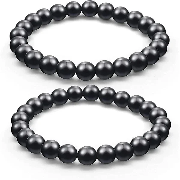 2 stykker Shungit Armbånd med 8mm Shungit Perler EMF Beskyttelse Krystal Beskyttelse Krystal Energi Elastiske Sten Armbånd til Mænd Kvinder