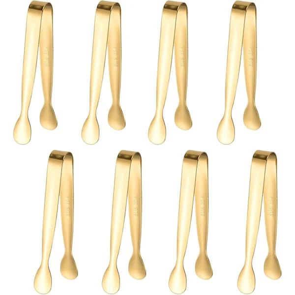 8 st Guld Mini Metalltänger, 11 cm Rostfritt Stål Liten Tång, Små Kökstillbehör för Servering av Mat, Is, Sockerbitar, Sallad, Brödrost, Desserter
