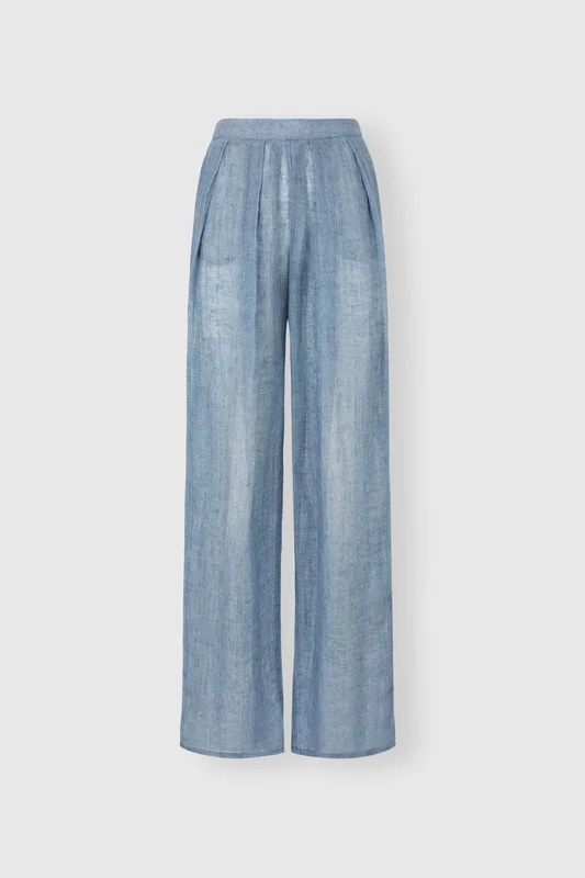Ermanno Scervino Denim-effect linen gauze palazzo trousers with drawstring waist