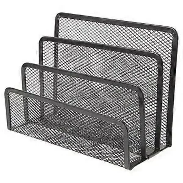 Metal Mesh Magazine Holder, 4-Compartment Desk Organizer for Home Office Files, Books, and Documents, Black