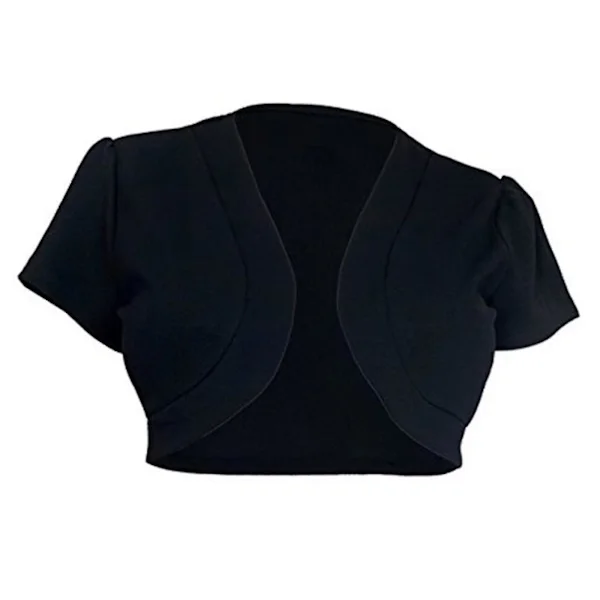 【BQ】Women's Fashion Sexy Short Sleeve Solid Color Knitted Bolero Cardigan Jacket Black