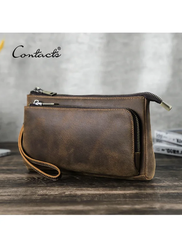 AliExpress - CONTACT'S Echtleder Herren Clutch-Tasche Design Handtasche Lange Brieftasche Herren-Geldbörse Reise-Aufbewahrungstasche Kabelorganizer