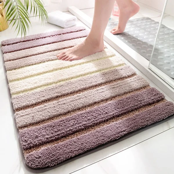Flerfärgad randig halkfri badrumsmatta, mjuk absorberande badrumsmatta, maskintvättbar lila badrumsmatta - 40x60 cm