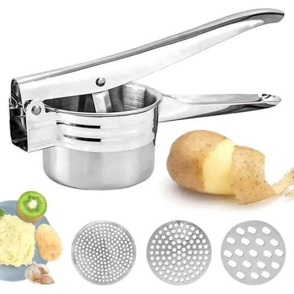 Manuel Kartoffelpresser, Professionel Kartoffelpresser i Rustfrit Stål med 3 Udskiftelige Skiver til F