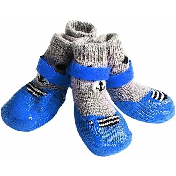 Non-slip dog socks, waterproof dog boots, indoor cotton pet shoes (blue) S