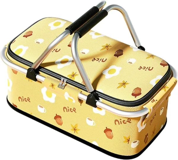Picnic Kurv Opbevaringskurv med Håndtag Organizer Indkøbspose Sammenfoldelig til Shopping Indendørs Udendørs Indflyttergave Camping