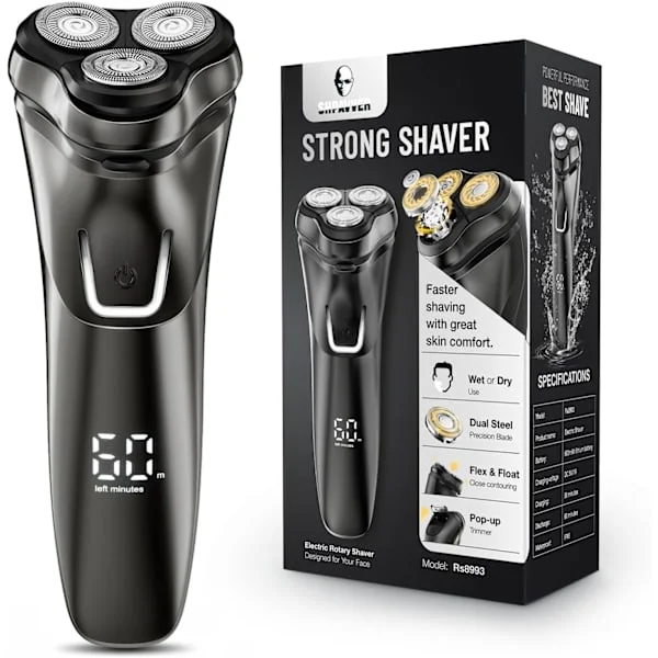 Elektrisk barbermaskin for menn, elektrisk barberhøvel for menn, oppladbar våt- og tørrbarberhøvel med uttrekkbar trimmer, vanntett trådløs bærbar 