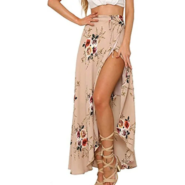 Naisten Boho Kukkakuvioinen Solmittava Vyötärö Kesä Ranta Kääre Peite Maxi Hame XL