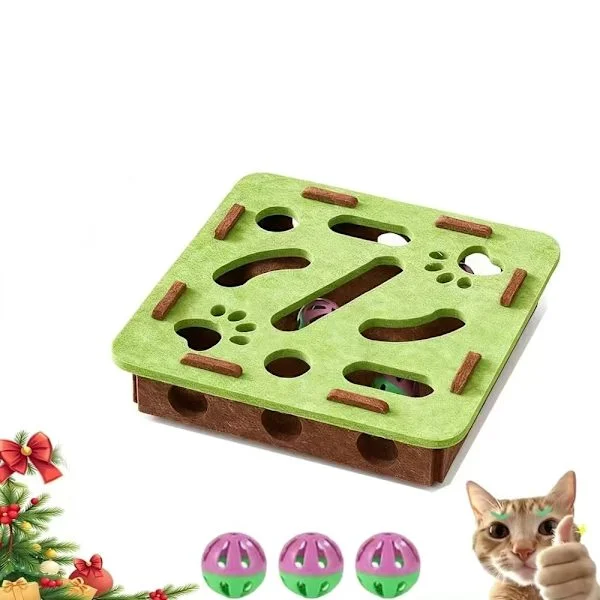 Cat Scratch Puzzle Activation Box, Puzzle Felt Labyrinth Box Cat Toys for Indoor Cats Self-Play, Stimulate Kitten's Energy and Instincts 30*30*7.5cm