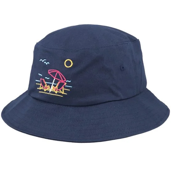 Iconic - Blue - bucket - Hat - Neon Summer Beach Navy Bucket - Hatstore