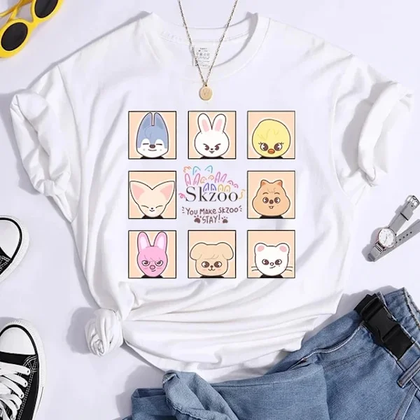 K-POP Stray Kids T-shirt Herr och Dam T-shirts Harajuku Y2K T-shirt Casual Sommar Kortärmad T-shirts För Kvinnor L3274-Vit M
