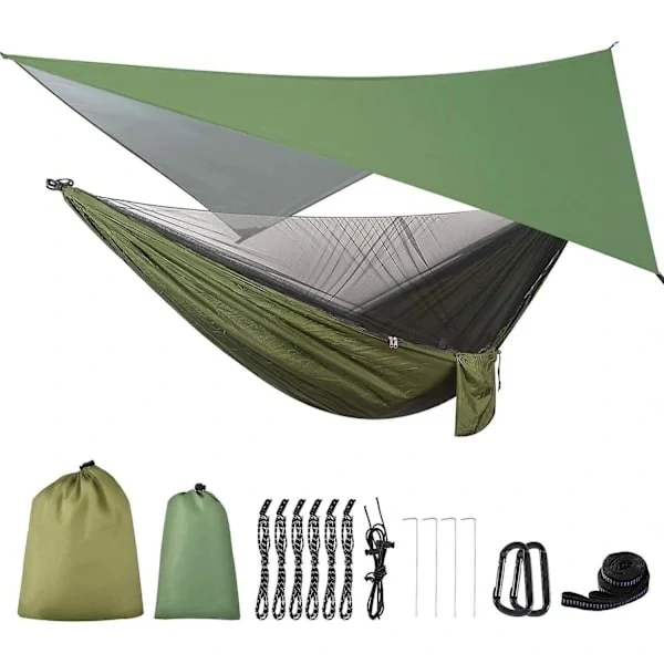 Utendørs Camping Hengekøye Med Regnflue Tarp Og Myggnett Telt Trebånd Ny