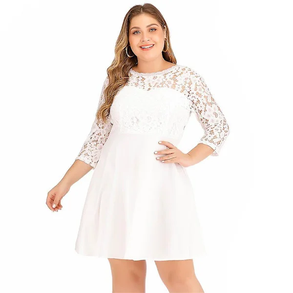 Plus Size Dam O-ringning Långärmad Spets V Rygglös Lös Aftonklänning Svart Xl-5xl