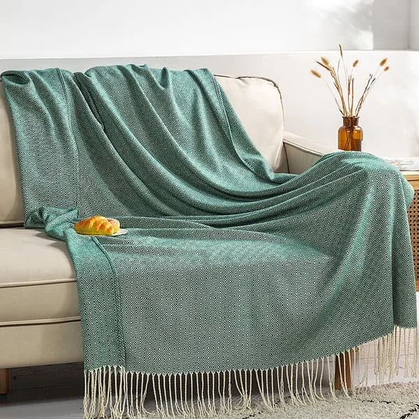 ??Slängfilt Dekorativt överkast Soffa Säng Soffa Filt Tofs Plädar Fransar Mode Söt Triumph Diamantmönster (120x200cm Matcha Grön)