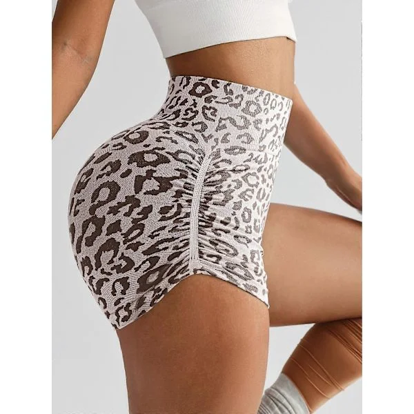 Kvinder Leopard Gym Shorts Atletisk Balde Løftende Træning Biker Høj Talje Yoga Bukser Sports Fitness Korte Tights