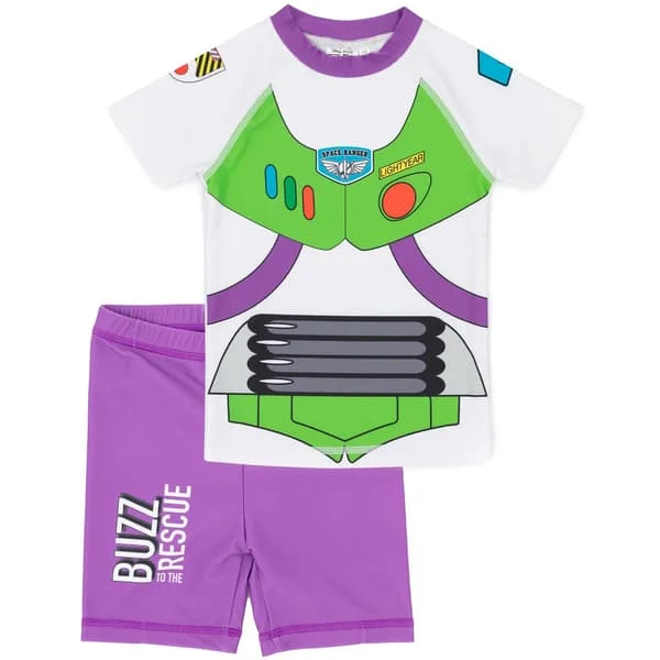 Buzz Lightyear Pojksrymdräkt Badkläder Set 6-7 År Vit/Grön/Lila