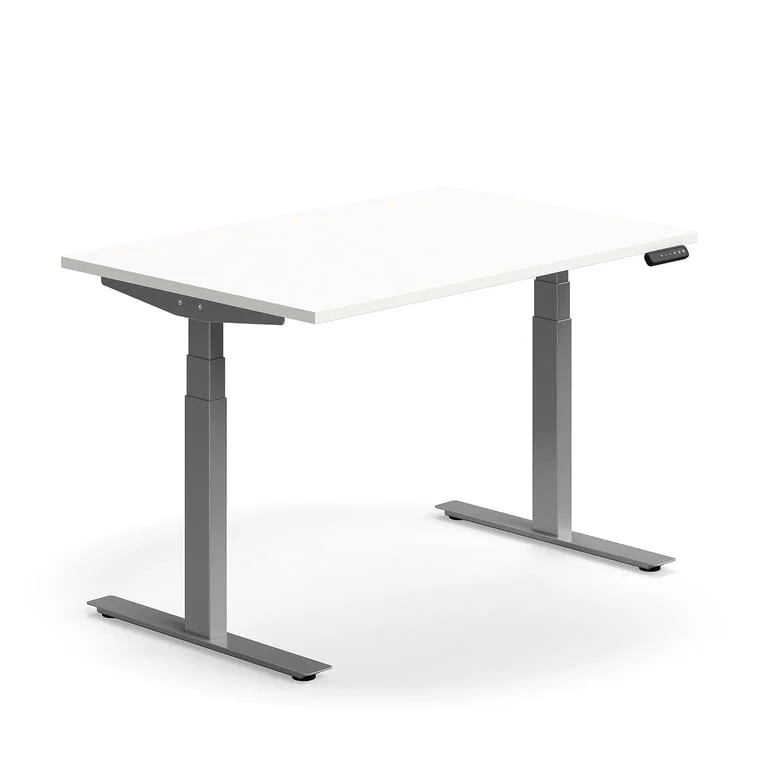 Skrivbord QBUS, höj- och sänkbart, 1200x800 mm, silver, vit