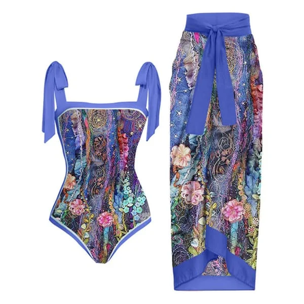 2026 Kvinnor Baddräkt Bikini Baddräkt Topp Klänning Set Blomstermönster Dam Baddräkt Tvådelad Kostym Mode Dam Baddräkter