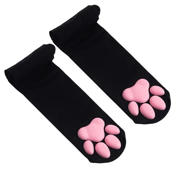 Cat Paw Slippers Socks Thigh High Pink Cute 3D Kitten Claw Socks f
